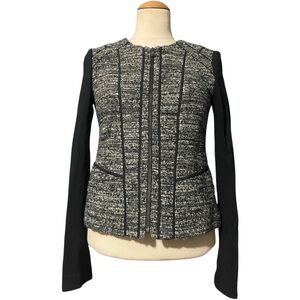 Ann Taylor Wool Blend Tweed Front Zip Jacket Blazer Gray Black Size 0